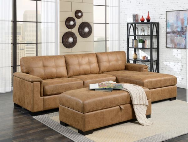 New Saddle Brown Faux Leather Sofa Sectional With Chaise New Saddle Brown Faux Leather Sofa Sectional With Chaise