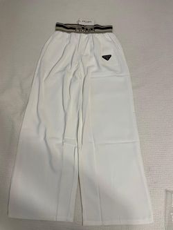 Prada White Wide-Leg Pants with Logo Waistband