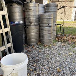 Beer kegs with taps