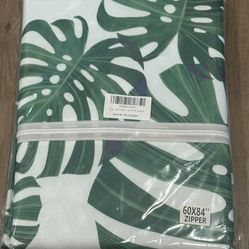60” X 84” Waterproof Tropical Leaf Outdoor Rectangular Tablecloth, Brand New