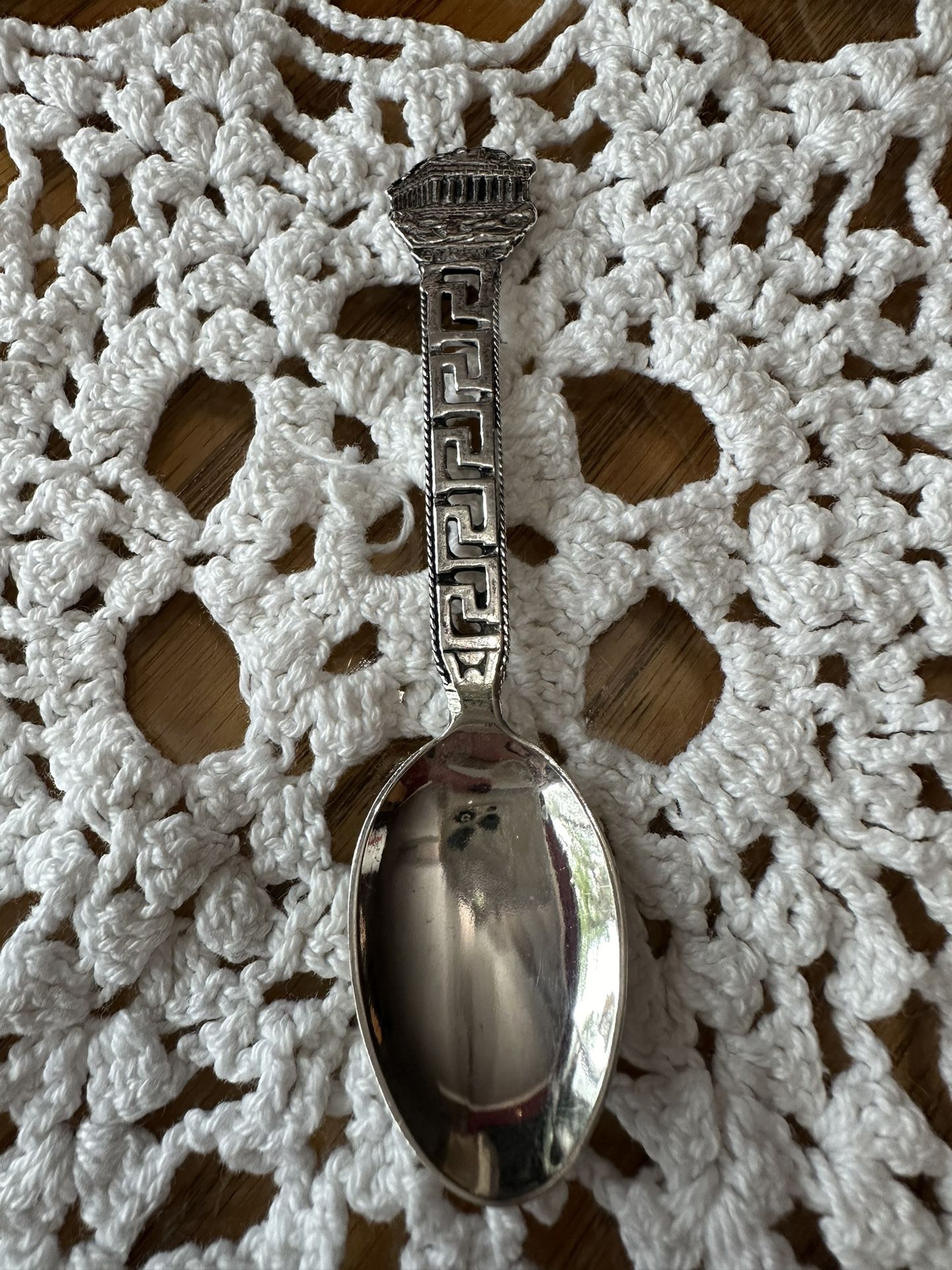 Silver Plated Spoon From Athens, Greece With A Picture Of The Parthenon On The End
