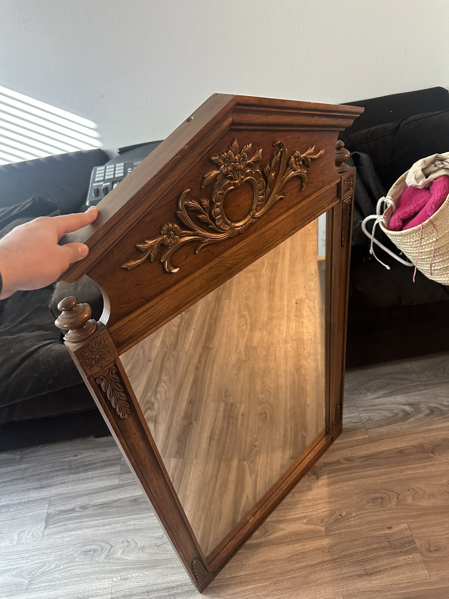 BEAUTIFUL ANTIQUE WOODEN MIRROR NEED GONE