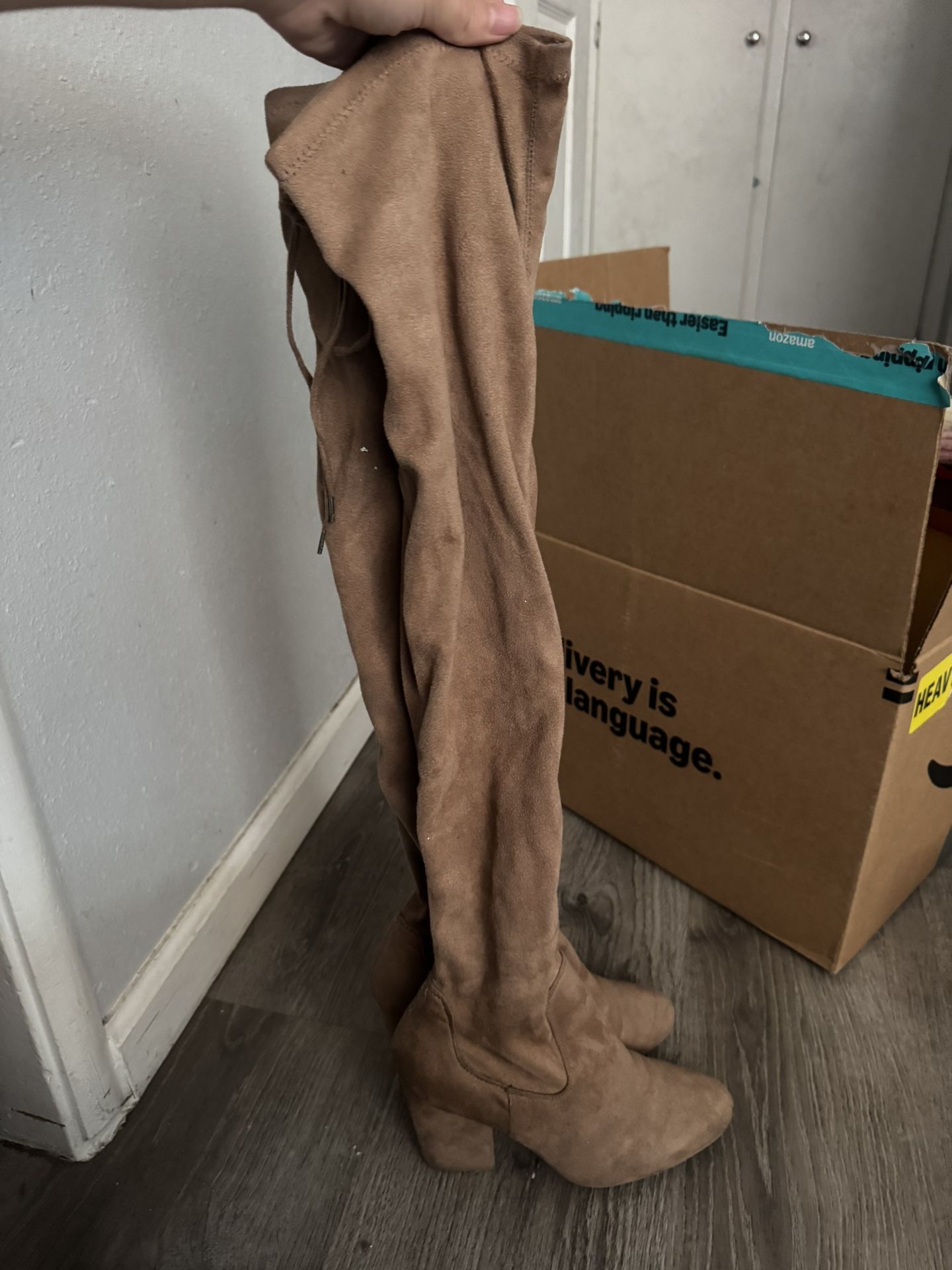 Woman’s Tan Thigh High Heel Boots 9