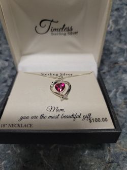 Sterling Silver Necklace and Heart Pendant For Mom