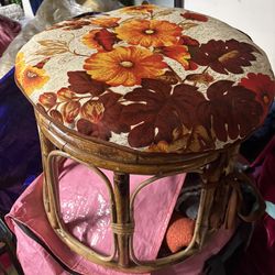 Studio Prop: Vintage Bamboo Rattan Floral Stool