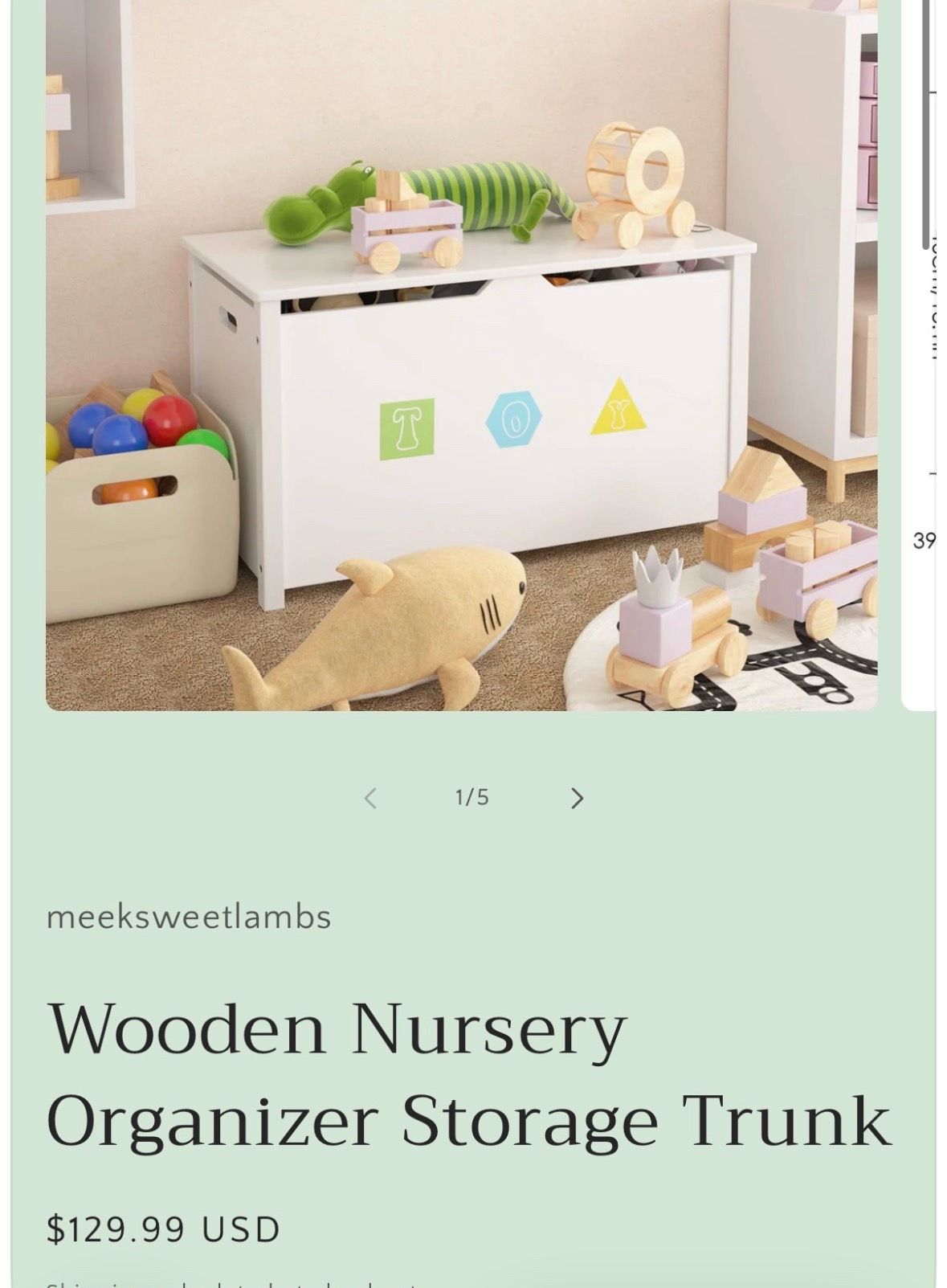 Wooden Nursery Organizer Storage Trunk
