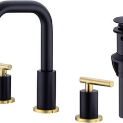 Brass Bathroom Faucet 2 Handle 8 Inch Widespread Vanity Sink Mixer Faucet with Overflow Pop Up Drain Assembly

