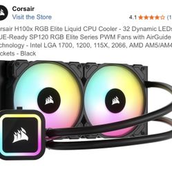 Corsair H100x RGB Elite Liquid CPU Cooler - 32 Dynamic LEDs - iCUE-Ready SP120 RGB Elite Series PWM Fans with AirGuide Technology
