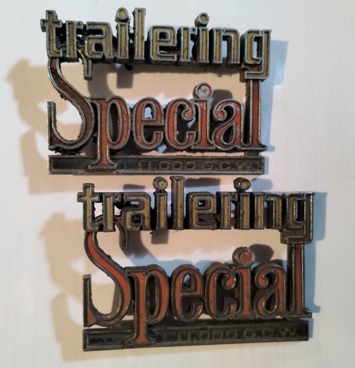 Vintage Trailering Special metal emblem/badge, 11000 GCW, Chevy/GMC truck, pair, 1960's/1970's