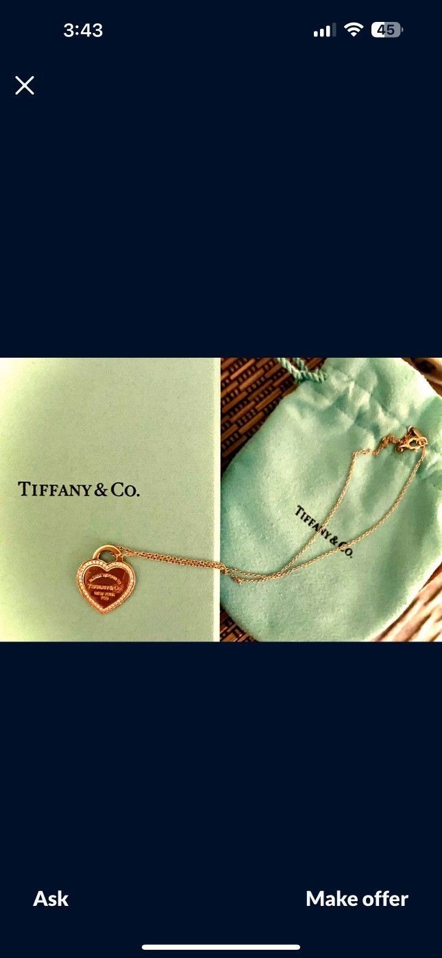 Tiffany & Co. *RARE Discontinued Limited Edition!* 18k Pink Gold Necklace + Genuine Diamond Encrusted: "Return To Heart” Chain Pendant