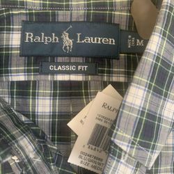 NWT- Ralph Lauren Men Size M Classic Fit Blue Green Plaid Long Sleeve Shirt NWT