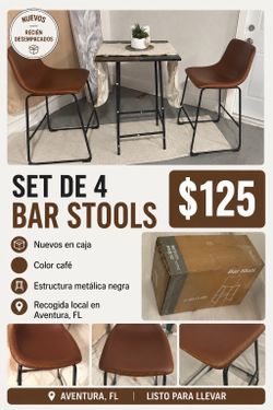 SET DE 4 BAR STOOLS – NUEVOS EN CAJA – $125 🔥