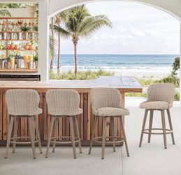 Swivel Outdoor Bar Stools Set of 4, 27" Counter Wicker Patio Chair - Waterproof & All-Weather, Boho Coastal Bar Stools with Backrest for Porch,Kitchen