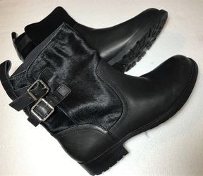 DKNY Black Leather and Fur Combat Boots 