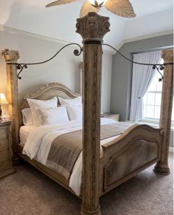 King Bed Frame Ornate Carved Wood
