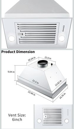 Range Hood Insert 24 inch, Built in Kitchen Hood 600 CFM
Ducted/Ductless Convertible Stove Hood, Stainless Steel Baffle Filters, Vent Hood Insert w/ 3