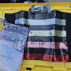 VS Sequin Tote And Cosmetic Bag. NwT