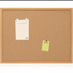 Cork Board Bulletin Board 24 x 36, Wood Framed Corkboard for Wall Hanging Office Message Board, Large Notice Pin Board with 15 Push Pins, 10mm Natural