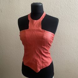Real Red Leather Halter Custom Designer Sz S