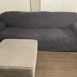Large Fluffy Couch & Square OTTOMAN 