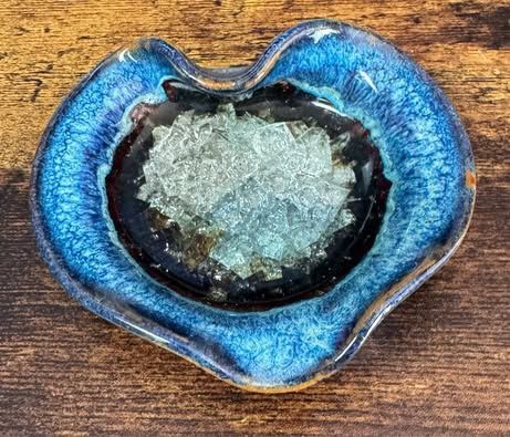 Crackle Glass Infused Pottery Heart Shaped Dish Trinket Ring Tray just $8 xox