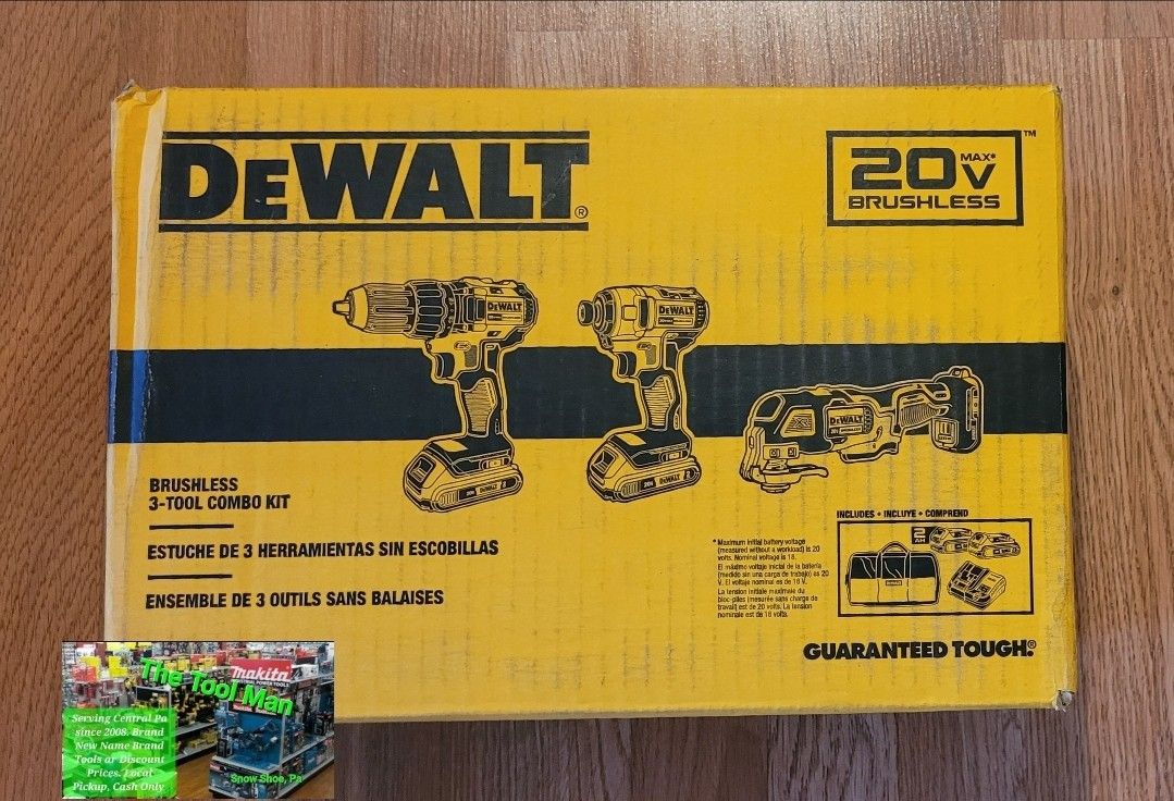 New Dewalt 20v XR Brushless Cordless 3 Tool Combo Kit $250 Firm. Pickup Only