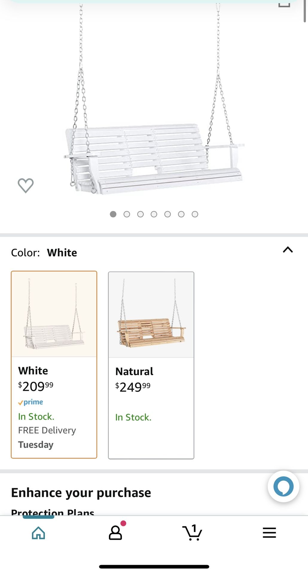 3-Seater Wooden Porch Swing, Patio Swing Bench with Folding Coffee Table, Cup Holders and Chains Included, 440lbs Weight Capacity, White