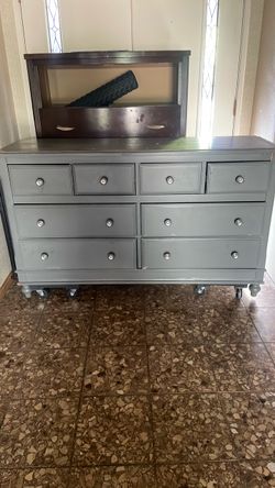 Gray Wood Dresser with 7 Drawers