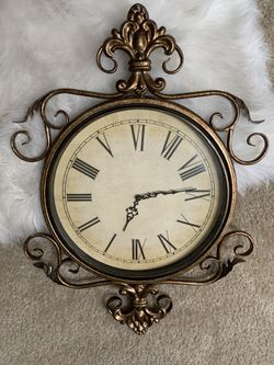 French bronzed gold wall clock fleur de lis