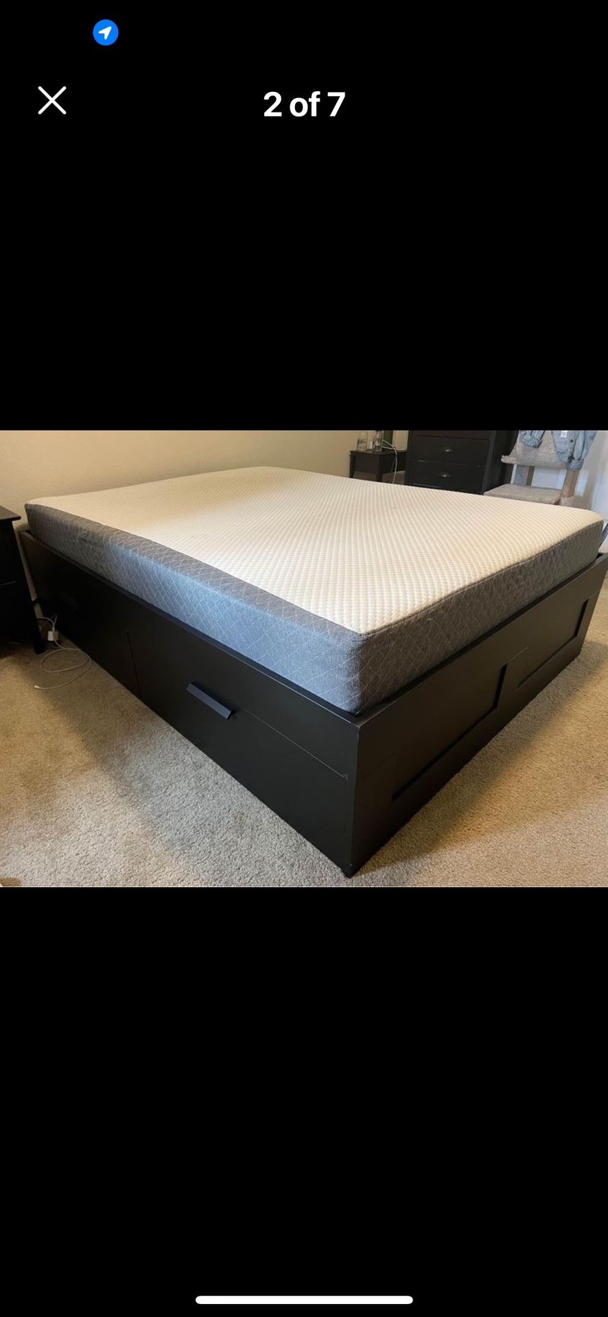 IKEA BRIMNES Bed frame with storage, black/Luröy, Queen