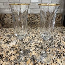 Vintage Turkish Crystal Champagne Flute Set | 24K Gold Rim Champagne Glasses | Elegance Optic Swirl