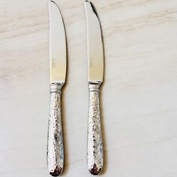 2pc Yamazaki Summersby Stainless Hammered Hollow Dinner Knife 8 7/8” Korea