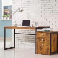 Brand New Antique Nutmeg Writing Desk with Filing Cabinet