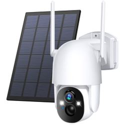 ☆ Solar Security Camera Wireless Outdoor, Wireless Cameras for Home/Outdoor Security, 355°PTZ, 3MP 2K FHD WiFi Camera with Spotlight, Motion Detection