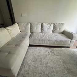 White Faux Leather Sectional Sofa with Chaise