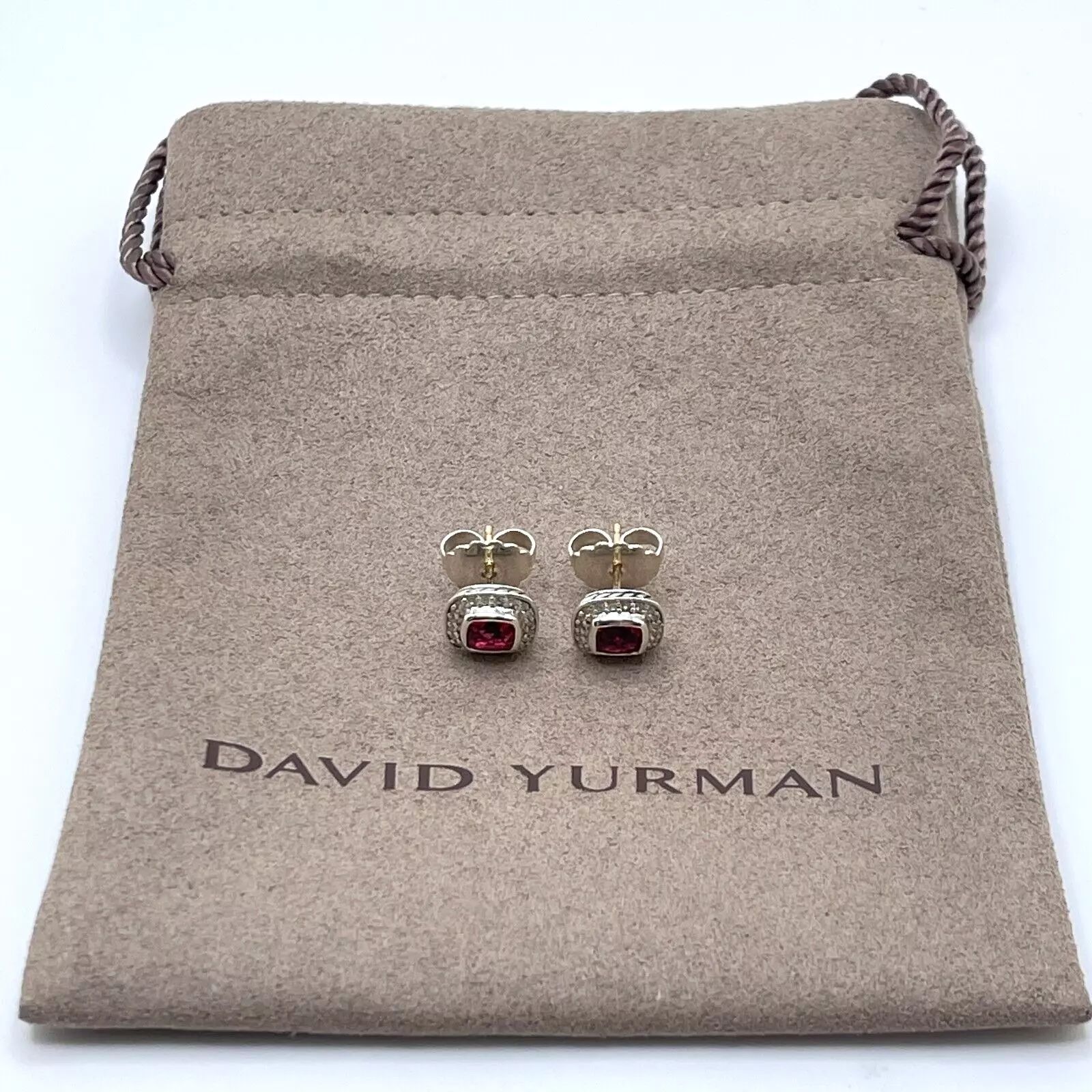 David Yurman Sterling Silver Petite Albion Earrings Pink Tourmaline & Diamonds