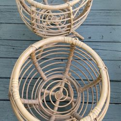 2 Rattan Bamboo Boho Style Plant Stands