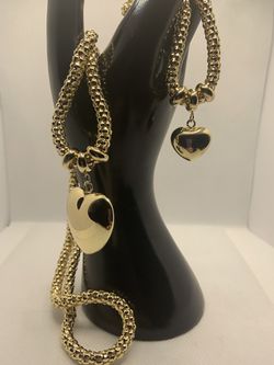 YELLOW GOLD HEART BRACELET AND NECKLACE
