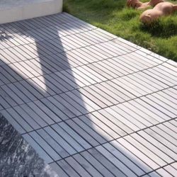 12 in.x12 in. Gray Square Acacia Wood Interlocking Flooring Deck Tiles Striped Pattern Outdoor For Patio(Pack of 40 Tiles)