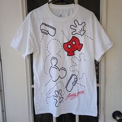 Disney Parks Mickey Puzzle Shirt Size M White/Black/Red Hanes Short Sleeve