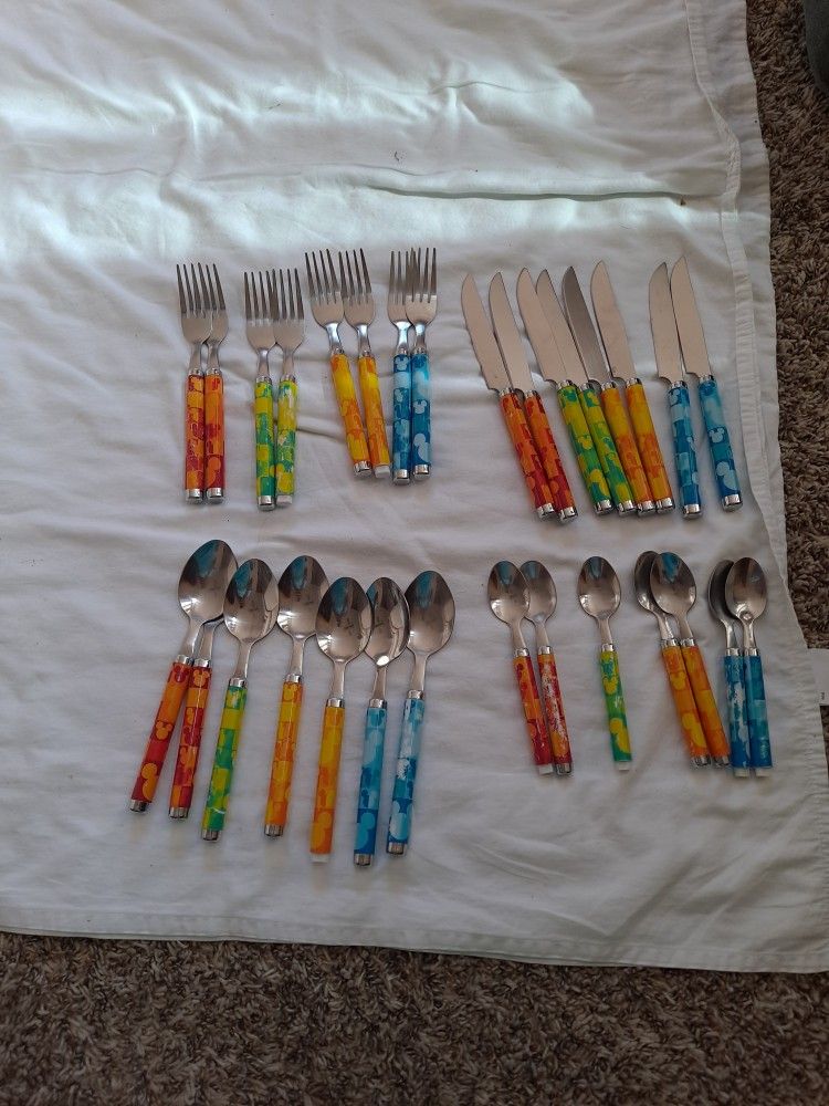 Disney Mickey Multi Color Flatware Silverware Set 8.