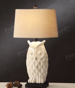 Brand new 2pcs Ivory Polyresin white paint owl finish Lamp Set of 2