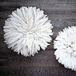 2 African JuJu Hats White/Off White  18" Diameter & 15" Diameter 