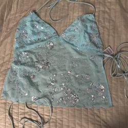 Blue Sequin Halter Top From Edikted 