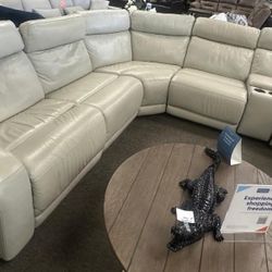Beige Leather Sectional Couch - Very Comfortable!