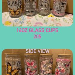 16oz Glass Cups With Straw 