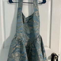 fashion nova teal and gold dress 