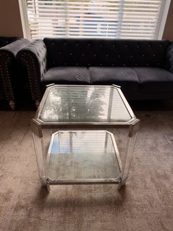 Silver Metal Two-Tier Glass Side Table