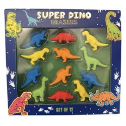 Super Dino Erasers Set of 12 NWT Multicolor NIB