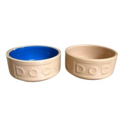 2 Dog Bowls - Cream & Blue